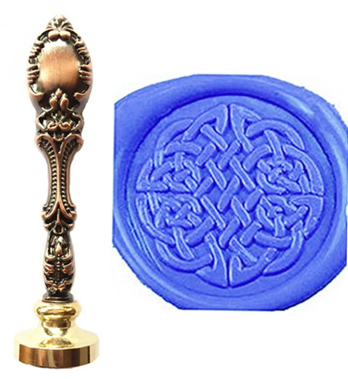 

Vintage Decorative Celtic Knot Pattern Custom Picture Logo Luxury Wax Seal Sealing Stamp Brass Peacock Metal Handle Gift Set