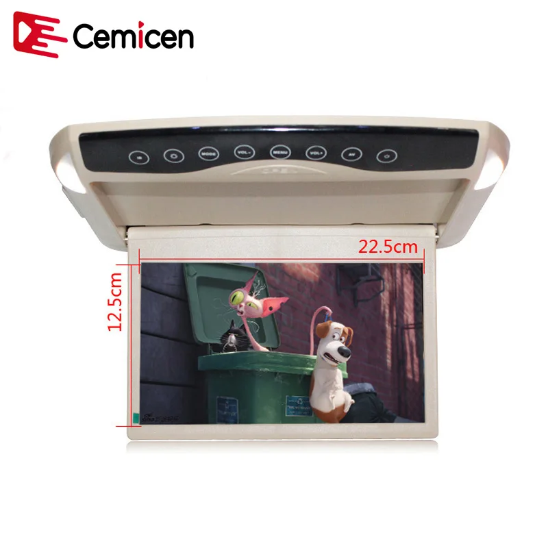 

Cemicen 10.1 Inch 1024*600 Car Monitor Roof Mount LCD Color Monitor Flip Down Screen Overhead Multimedia Video Ceiling Display