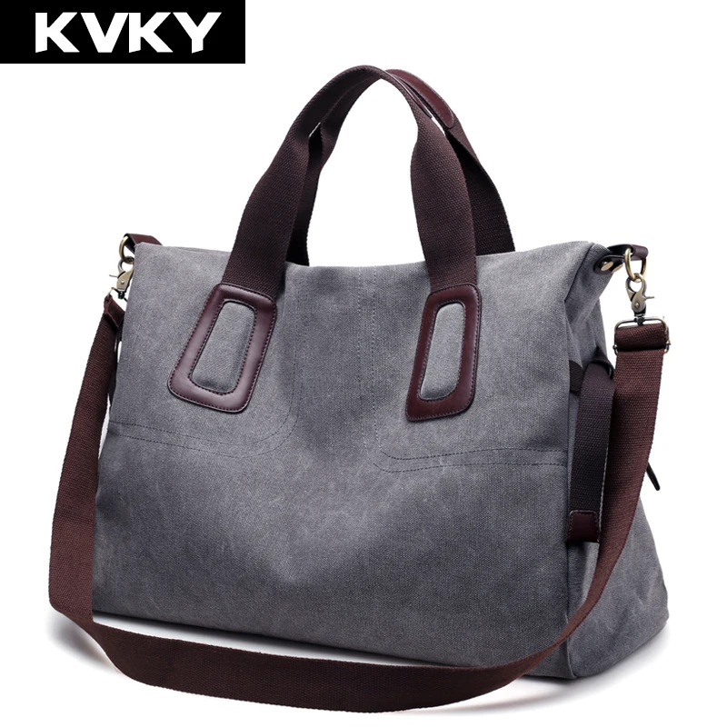 KVKY брендовая холщовая женская сумка повседневная Вместительная тоут