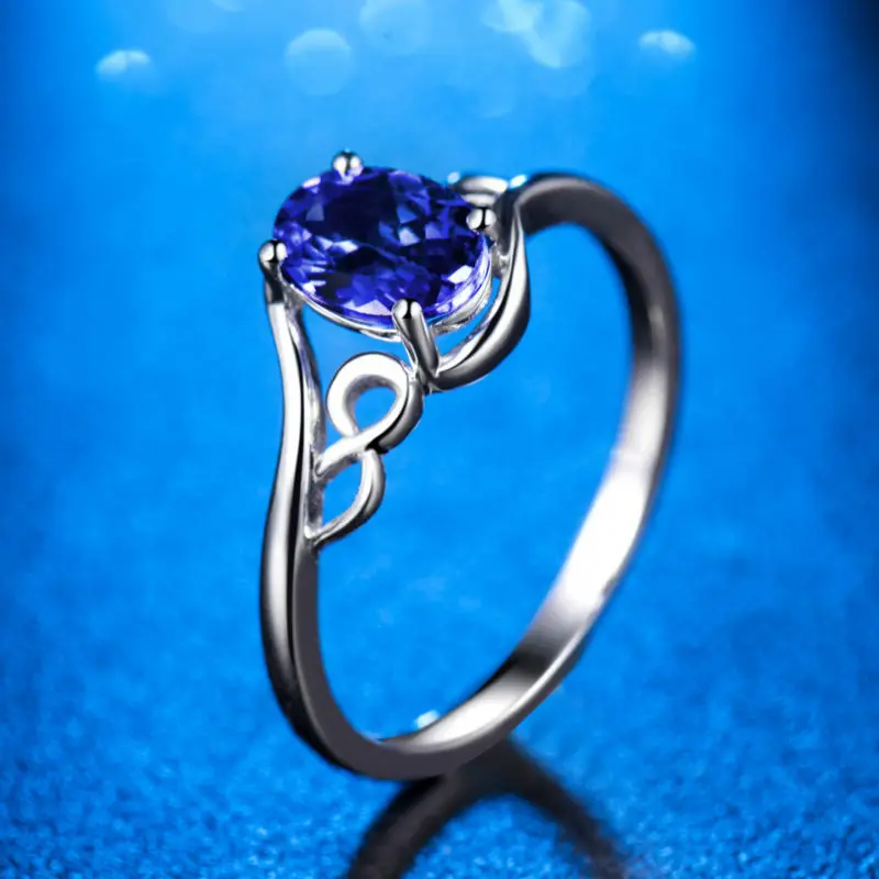 18 К Белое золото обручальные кольца Прекрасный 5x7 мм Овальный танзанит кольцо сделано блестящим дизайном ювелирные изделия WU283