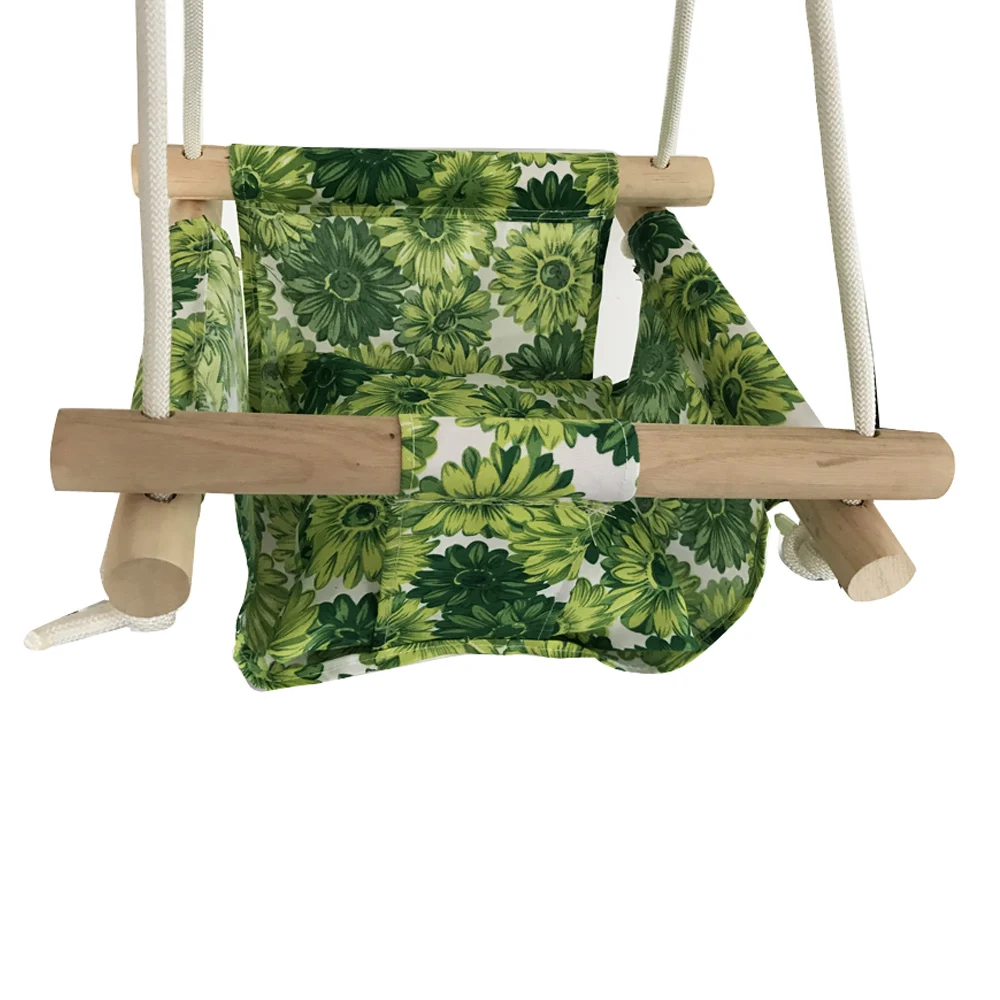 Baby Swing Hammock Seat Set Canvas Hanging Chair with Cushion Todder Outdoor Indoor Garden Wooden Swing Rocker Load Bearing 50kg 3