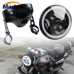 Marlaa Мотоцикл Chrome 7 "круглый светодиодный фар фара в сборе для CB400 CB500 CB1300 7 дюймов корпус фары стакан