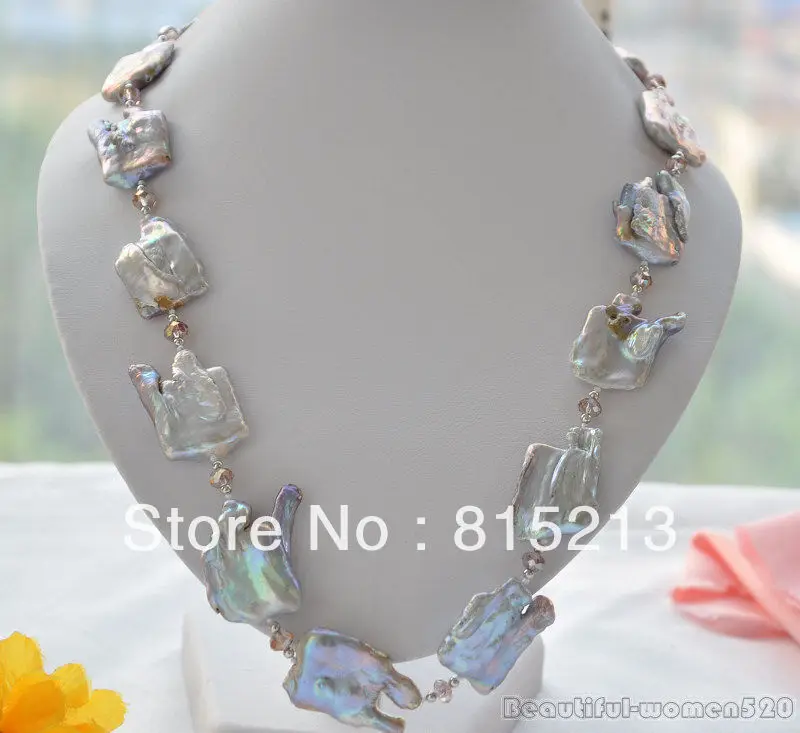 

FREE SHIPPING>@@> N1499 30mm LAVENDER square KESHI REBORN PEARL crystal bead NECKLACE