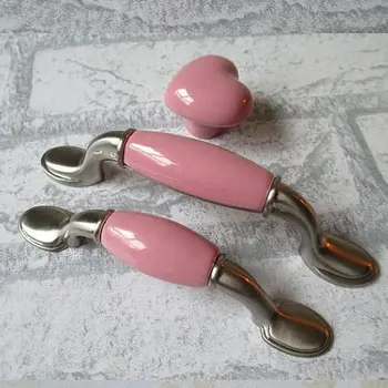 

76mm pink ceramic furniture decoration handle stain nickel drawer kitchen cabinet pull 3" dresser cupboard door handle knob 96mm