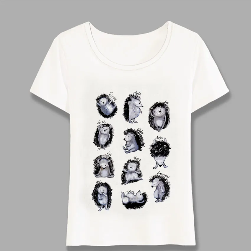 Новые летние женские топы с принтом «Дни ежиков», футболка с забавным животным дизайном, Женская Винтажная футболка, милые футболки для девочек в стиле Харадзюку