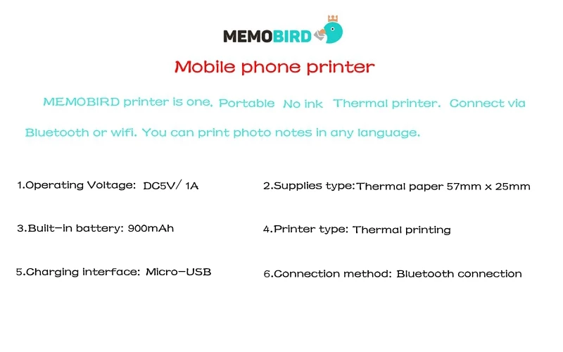 MEMOBIRD G3 GO Портативный чековый принтер+ 3 рулона откатной бумаги Bluetooth 4,2 беспроводной мини телефон фото USB карманный принтер JEPOD