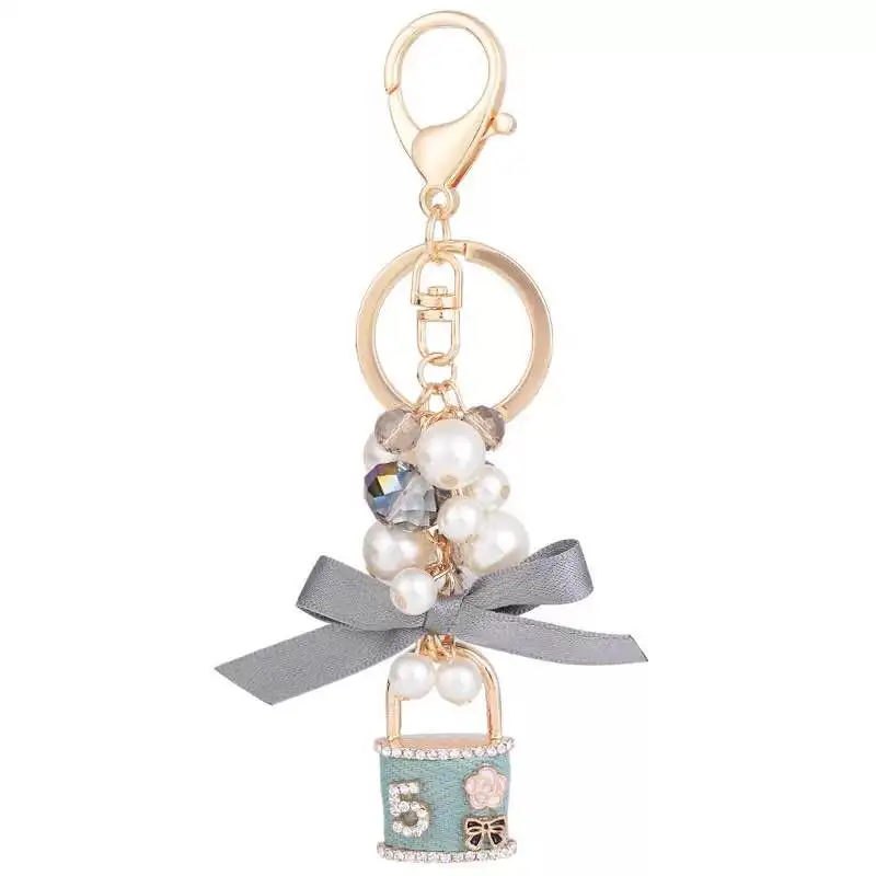 New pearl bow key chain personalized lock crystal ring car chains female bag pendant accessories keychain | Дом и сад