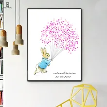 Original Simple Cute Animal Rabbit Cartoon Best Wishes Birthday Gifts Guestbook Fingerprint DIY for Kids Signature Party Decor pewter rabbit jewelry box silver czech crystal rabbit figurine box antique decor rabbit best birthday gifts
