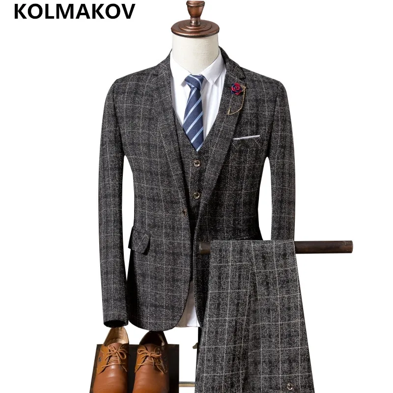 

(Jacket+Pants+Vest) 2019 Hot Selling New Men's Business Casual Dress Man Suits Wedding Groom Prom High Quality Skinny Suits 4XL