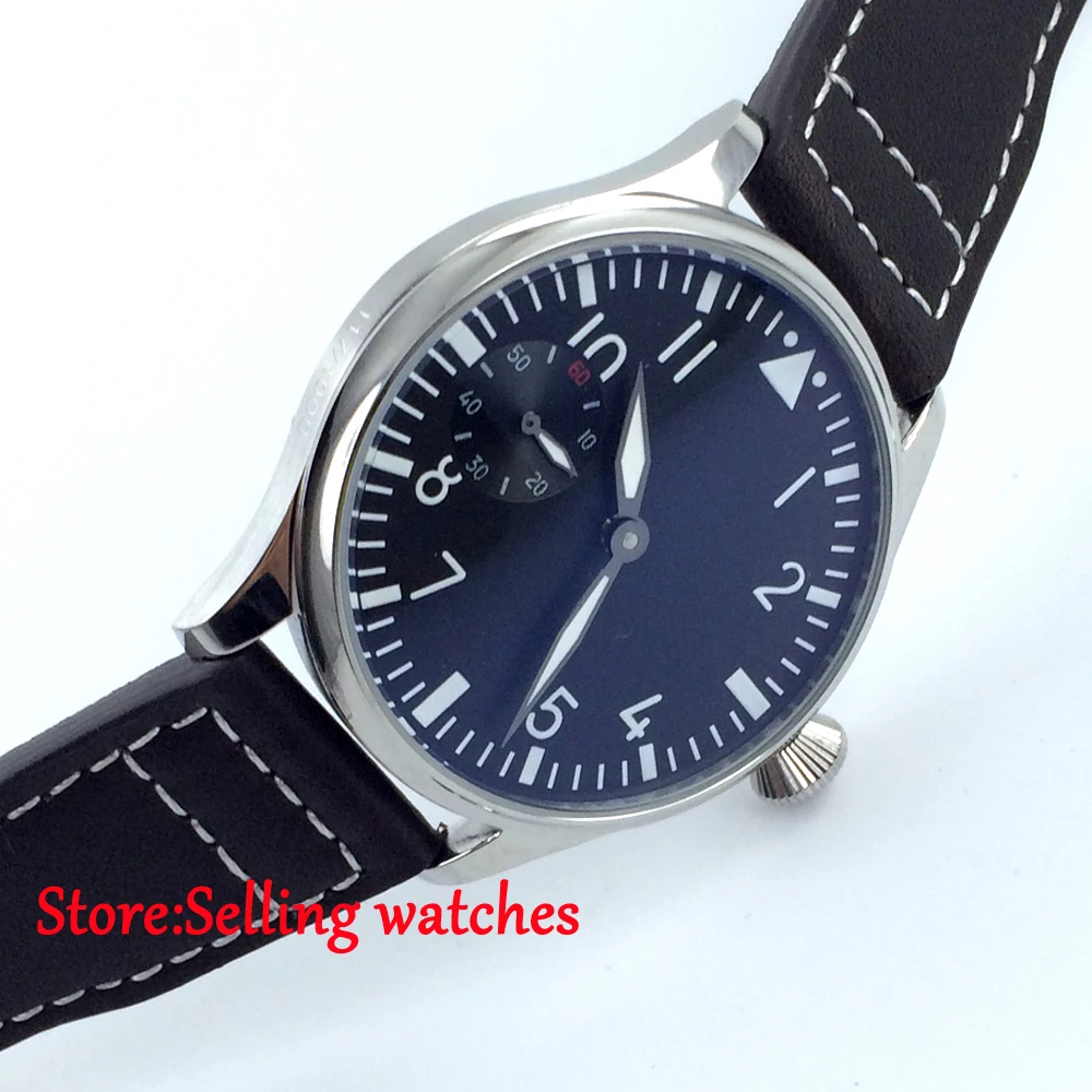 Parnis Black Dial 44mm polished stainless steel case Hand Winding men Watch