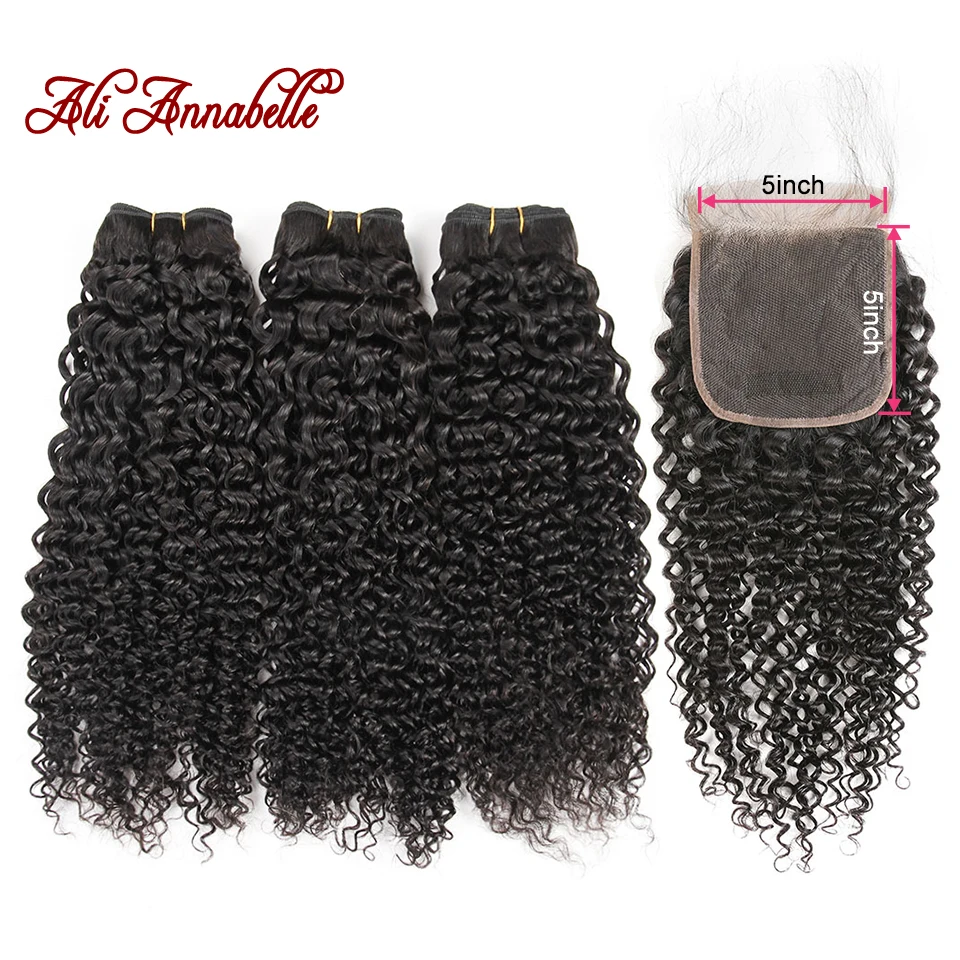 

Brazilian Kinky Curly Bundles With Closure Human Hair With Closure 3 Bundles Kinky Curly Remy Hair with 5*5 Swiss Lace