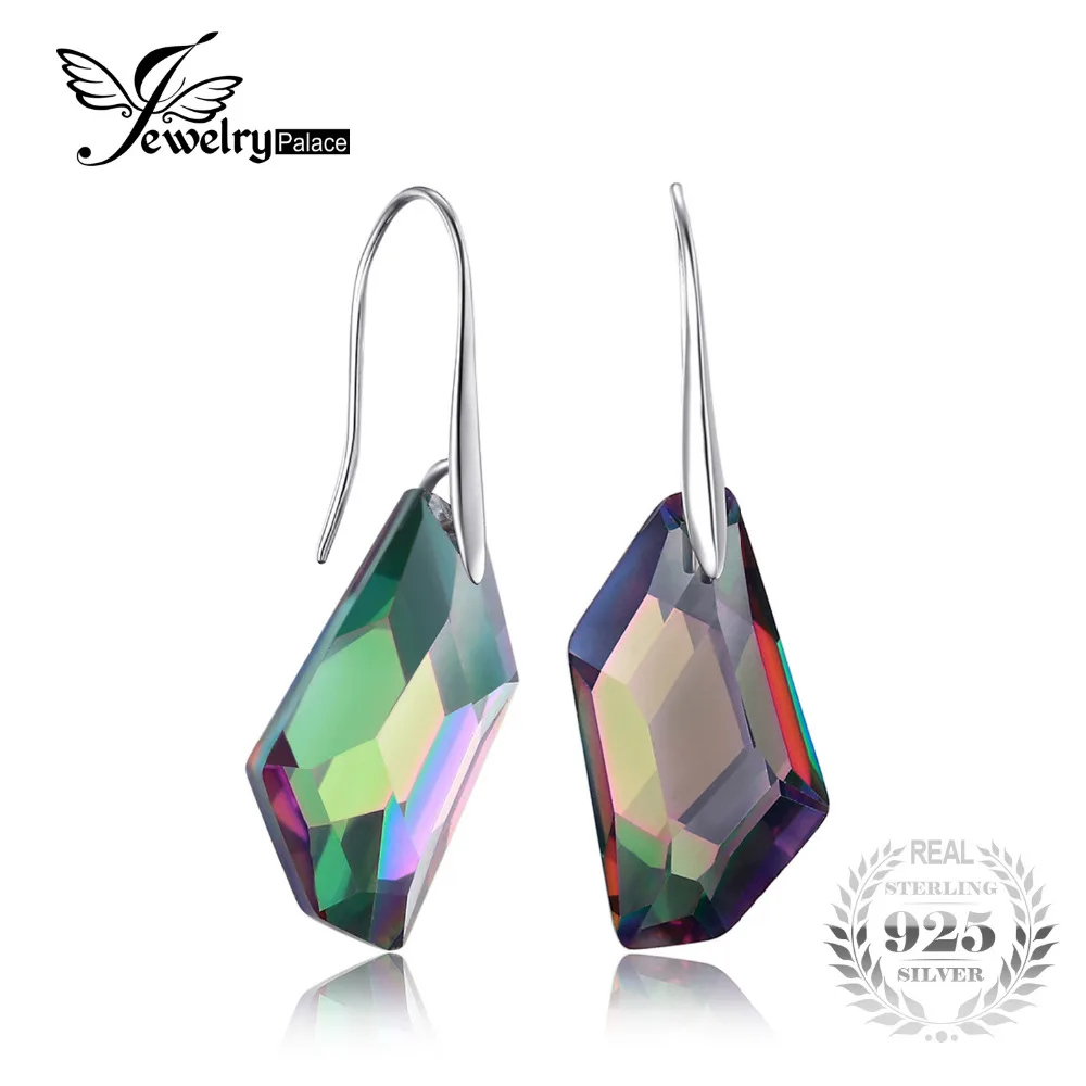 

Fancy Cut 27ct Genuine Gem Stone Natural Rainbow Fire Mystic Topaz Dangle Earrings Drop Real Solid Pure 925 Sterling Silver