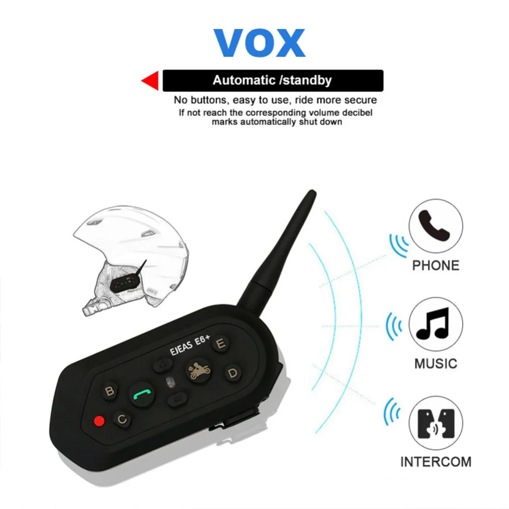 Billige 1200M EJEAS E6 Plus Motorrad Intercom Communicator Bluetooth Helm Sprech Headsets VOX mit Fernbedienung für 6 Fahrer