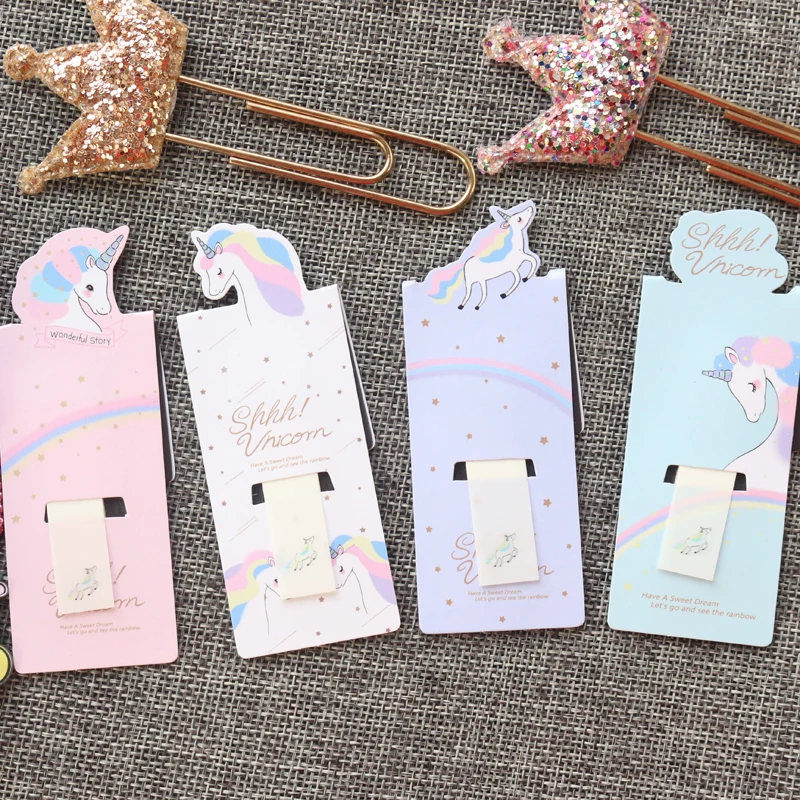 Domikee cute kawaii cartoon unicorn shape school student magnetic bookmark for books candy paper book marks stationery gift