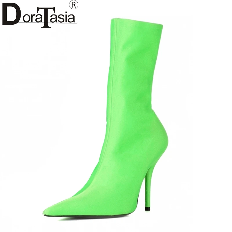 

DoraTasia 2017 Plus Size 34-48 Pointed Toe party Women Shoes Woman Sexy Thin High Heels slip on 7 colors ankle boots