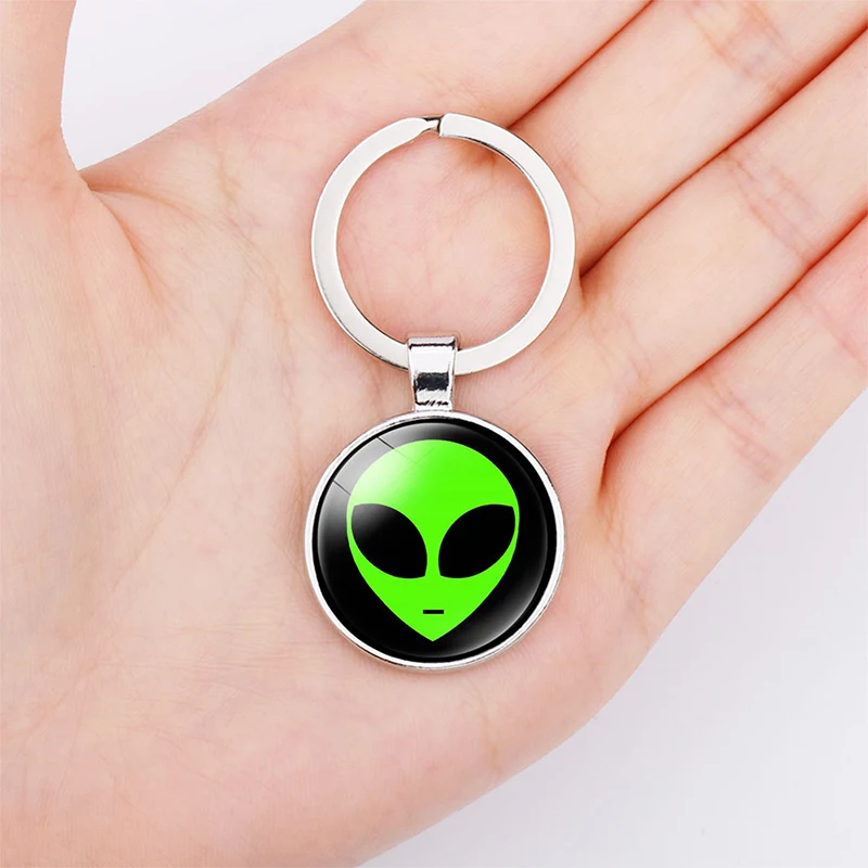 Alien Keychain Souvenirs Glass Cabochon Keyring Cartoon Child Keychain Pendant Gifts