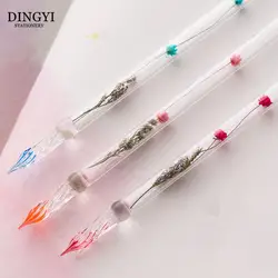 DINGYI Творческий сушенный цветочный Стекло перьевая ручка прозрачный перьевая ручка с золотым Мощность краска для написания подарочный