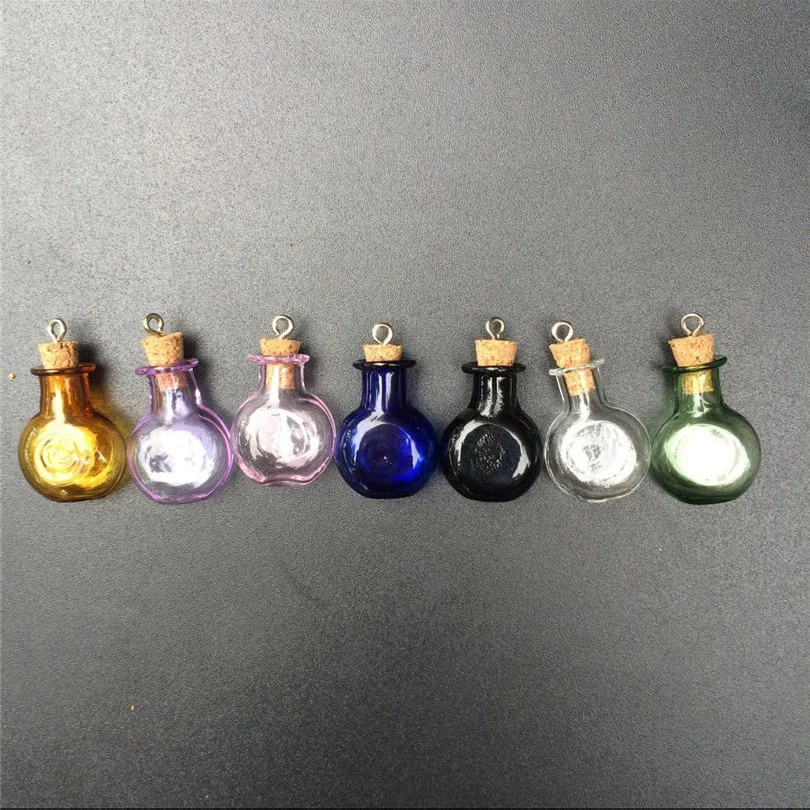 Mini Glass Round Bottles Pendant with Metal Loop, Small Colors Art Bottles, Handmade Gift, Cute Mix, 7Colors