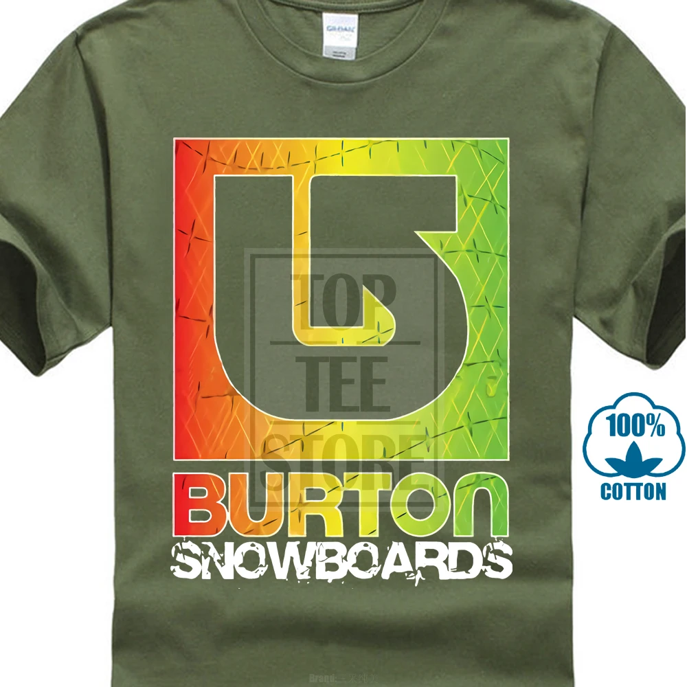 Черная футболка с логотипом Burton Snowboards, Мужская футболка с коротким рукавом и круглым вырезом - Цвет: Армейский зеленый