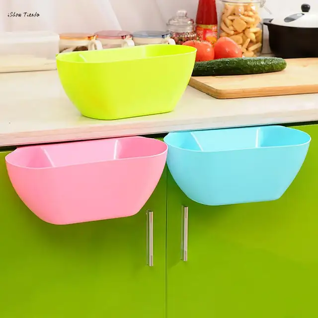 Best Offers ISHOWTIENDA Storage Box PP Kitchen Hanging Trash Can Storage Box Cabinet Door Hanging Trash Garbage Bin Can Rubbish Container