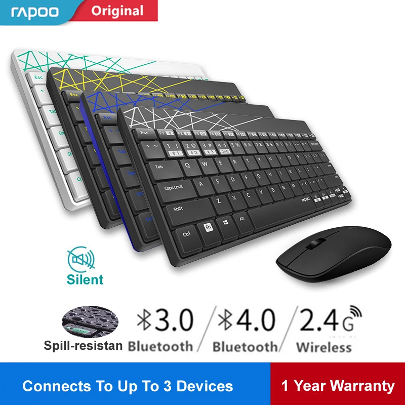 Rapoo 8000M Multi-mode Silent Wireless Keyboard Mouse Combo Switch Between Bluetooth & 2.4G Connect