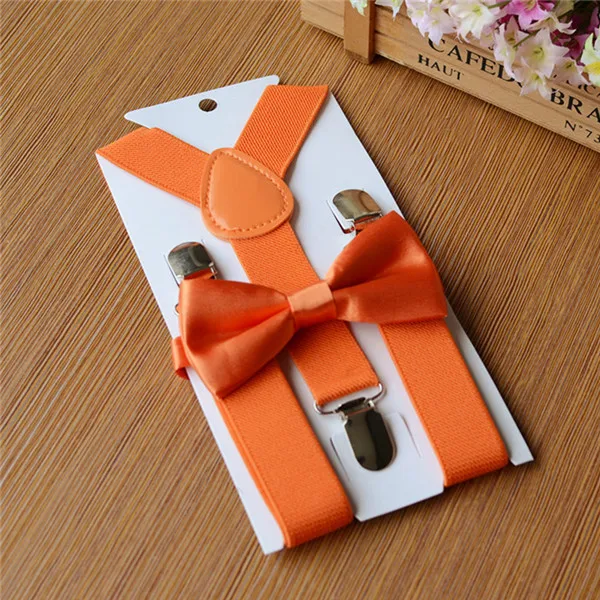 Dark Orange Mantieqingway для мальчиков и девочек, подтяжки для детей, регулируемые эластичные подтяжки с 3 зажимами на спине, Детские подтяжки, комплект с галстуком-бабочкой на подтяжках для свадьбы - Цвет: Dark Orange