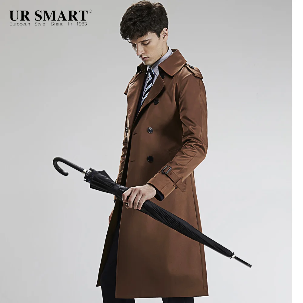 Королевская Academy URSMART супер длинный непогодный мужской белый пояс пальто Пыльник - Цвет: brown