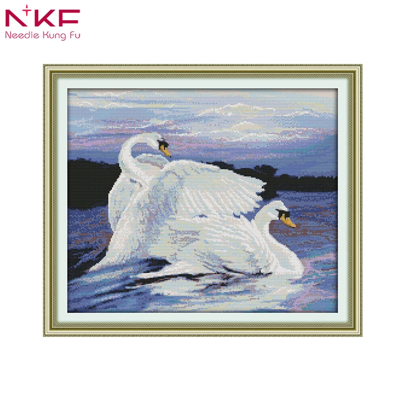 

Two swans Needlework,DIY DMC Cross stitch,Sets For Embroidery kits,Precise Printed swans Patterns enough thread Counted Cross