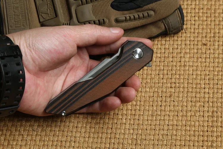 Два солнцезащитных TS 42 Флиппер складной нож D2 лезвие KVT шарикоподшипник G10 Ручка