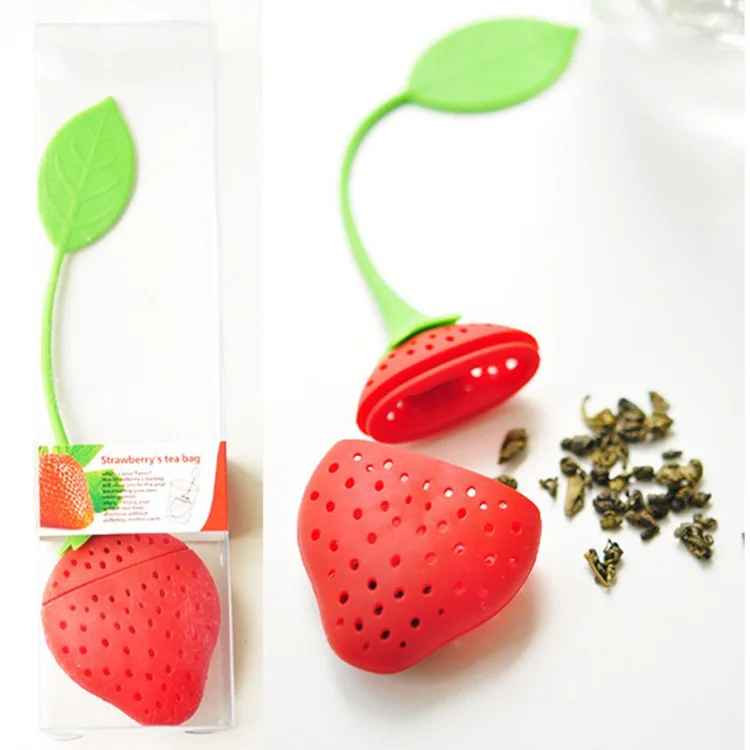 

1Pc lovely Reuseable Foof safe Silicone Red Strawberry Shape Tea Leaf Bag Holder Tea Coffee Punch Filter Tea Infuser