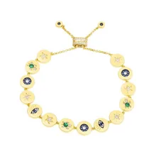 SLJELY 925 пробы Серебряная желтая монета золотого цвета инкрустация Циркон счастливый символ глаз морская черепаха Звезда Браслет цепочка Роскошные ювелирные изделия