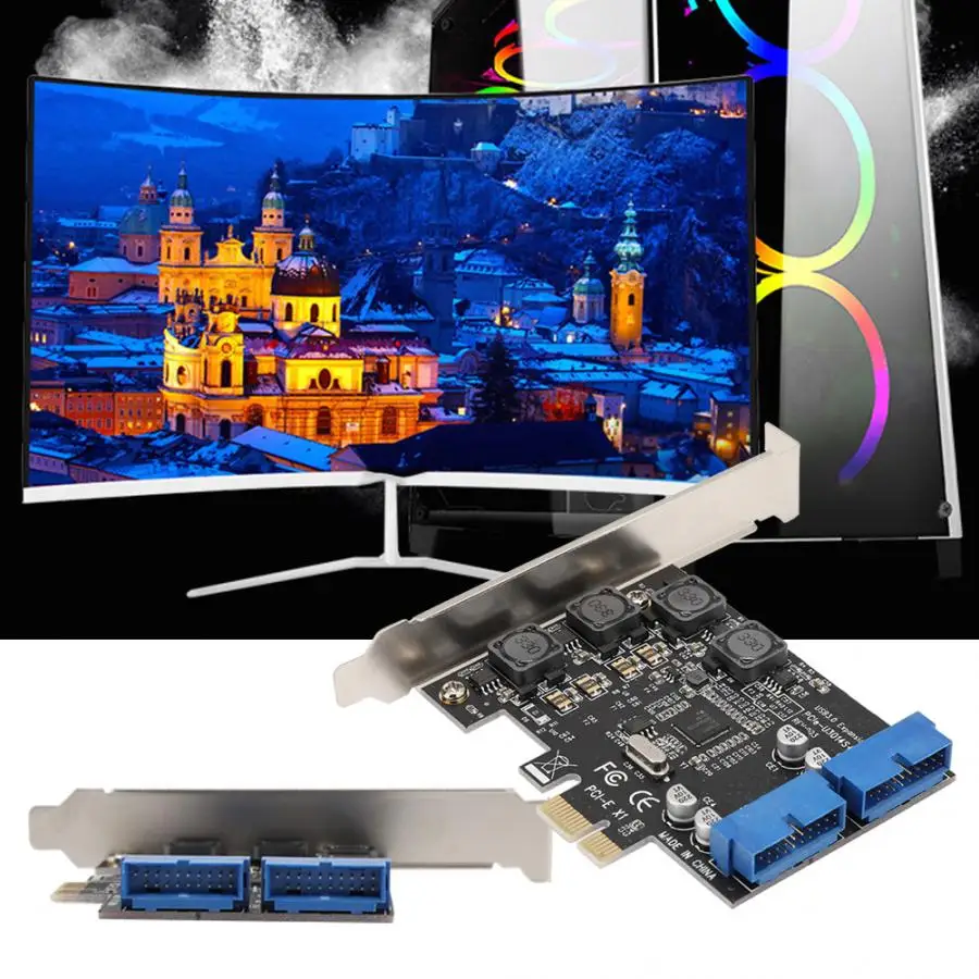 Настольный 4-портовый PCI-E на USB3.0 передний двойной 19/20PIN Интерфейс расширения адаптер Адаптер конвертера карт карты