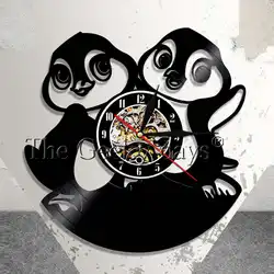 Питомник животных стены Книги по искусству настенные часы пингвинята Виниловая пластинка настенные часы Пингвин Семья детская комната