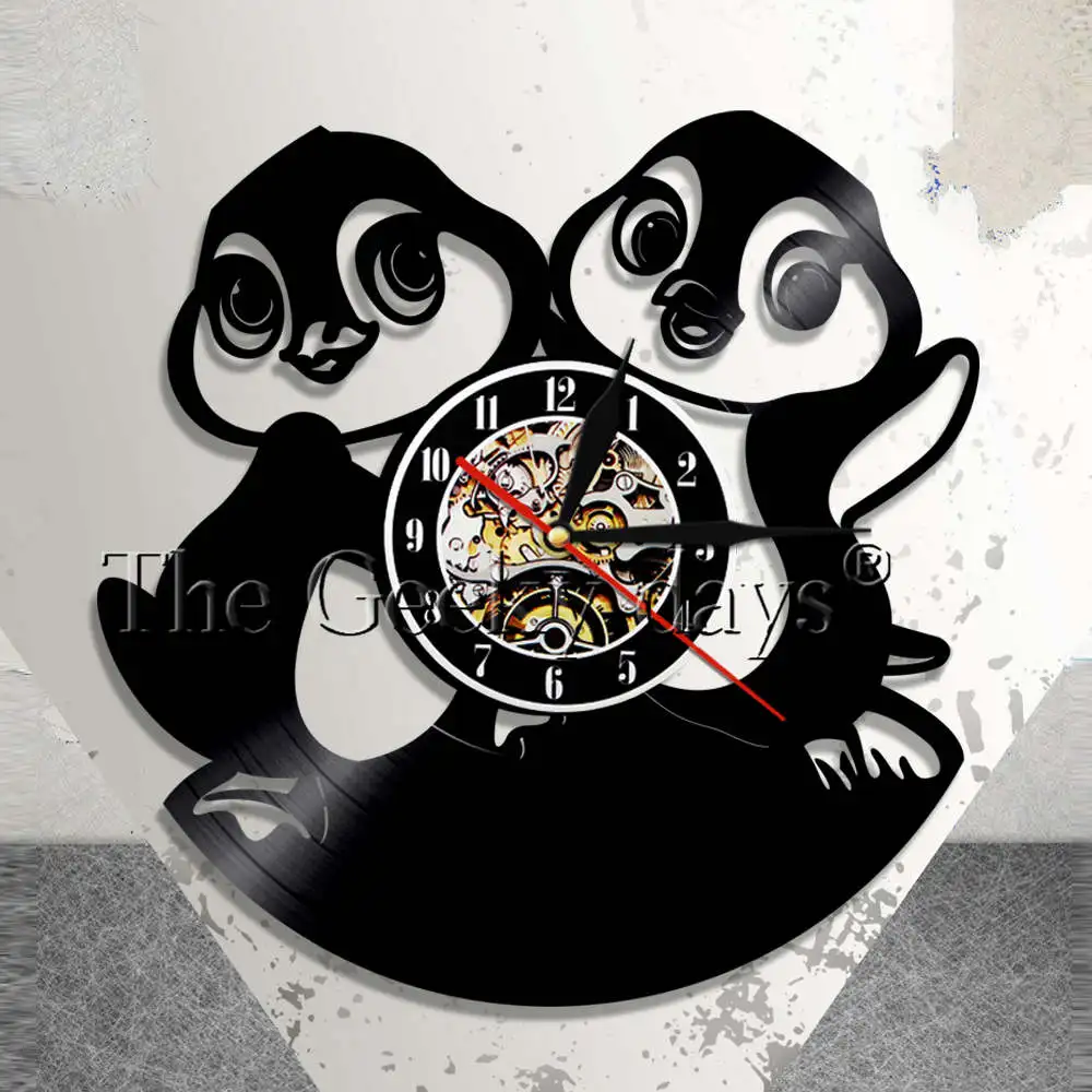 melhor Pinguins Do Bebê Disco de Vinil berçário Animal Da Parede Da Arte Relógio de Parede Relógio de Parede Da Família Do Pinguim Crianças Quarto Decorativa Relógio Presente Pinguim
