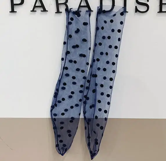 Прозрачные носки в горошек из тюля Модные дышащие тонкие носки для женщин и девочек длинные мягкие забавные носки женские летние Чулочные изделия WZ0045 - Цвет: blue