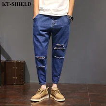 Рваные Джинсы мужские Размер 28-42 Fashion Street Джинсовые Случайные Брюки Мужчины Дизайнер Проблемные Байкер Брюки Мужчины Мотоцикл Джинсы