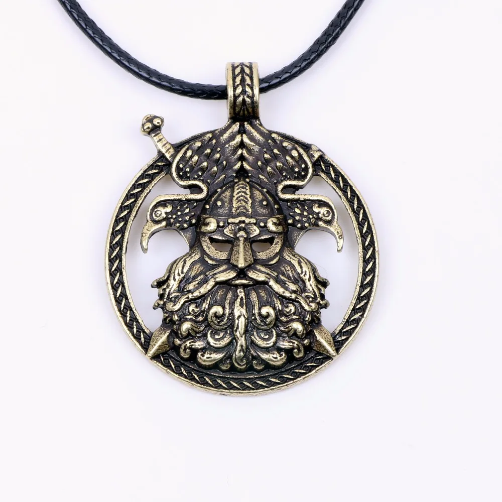 Norse God Odin with Ravens Swords Amulet Nordic Viking Warrior Pendant Necklace Christmas Gift