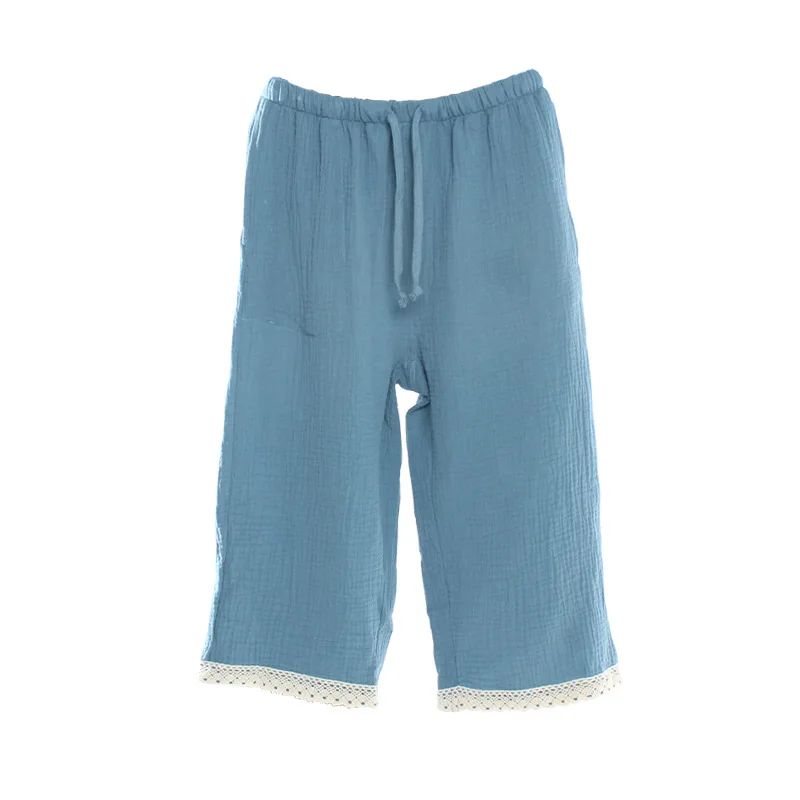 Летние женские шорты из хлопка и крепа, шорты для сна, женские одноцветные свободные укороченные штаны, тонкие домашние повседневные пижамные штаны