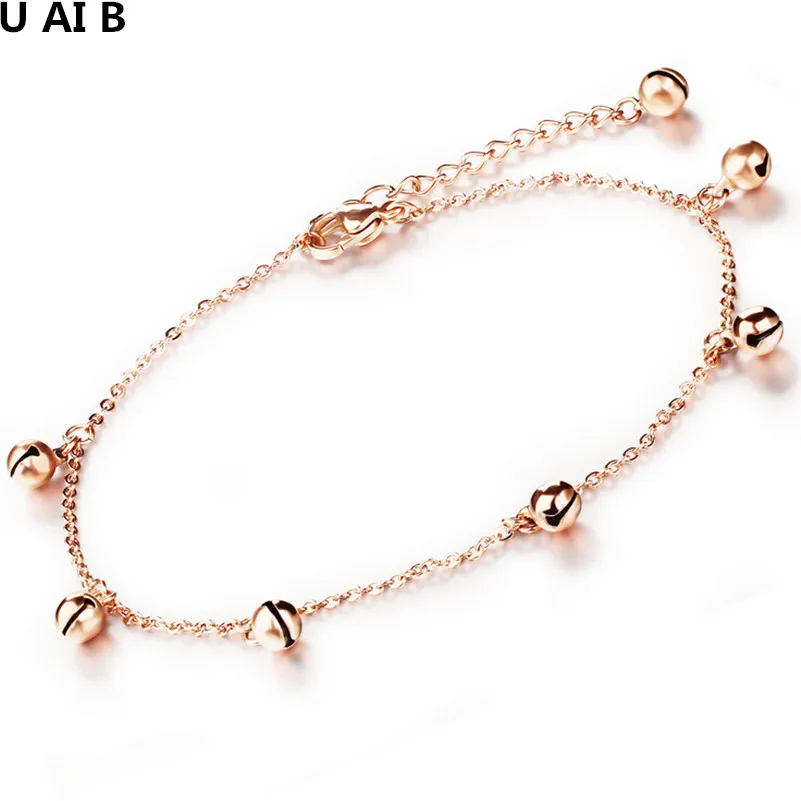 Hot new jewelry titanium rose gold color anklet Institute of wind bell