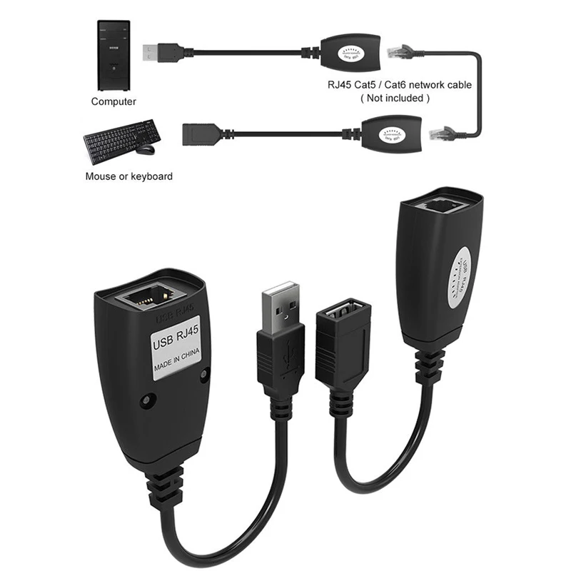 2 пары USB UTP удлинитель адаптера через один RJ45 Ethernet CAT5E 6 кабель до 150 футов|Кабели VGA|