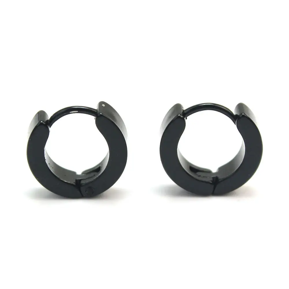 1 Pair Cool Boys Men's Black Titanium Steel Circle Hoop Hinged Earrings Ear Jewelry Gift Newin