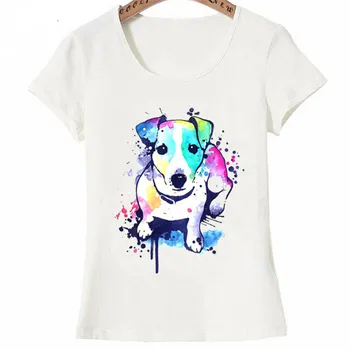 

New Summer Fashion Women T Shirts Watercolor Jack russell terrier Print T Shirt Funny Dog Design short sleeve t-shirts for girl