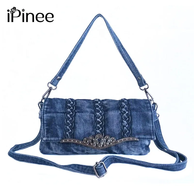 

iPinee Multi-Pocket Crossbody Purse Bag Women Small Denim Messenger Bags Female Crossbody Shoulder Bags Woven Lady's Handbag