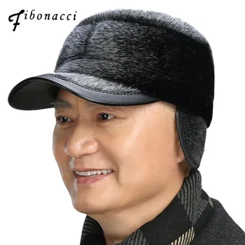 

Fibonacci 2018 New Imitation Mink Fur Dad Baseball Cap Middle Aged Old Age Fashion Solid Color Ear Flap Flat Top Winter Men Hats