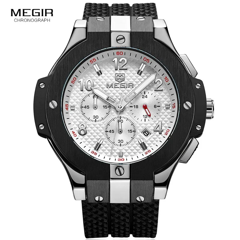 

Silicone Band Sports Quartz Wrist Watches Men Clock Army Marine Chronograph Relogios Masculino Luminous Stop Watch Man 2050GBK-7