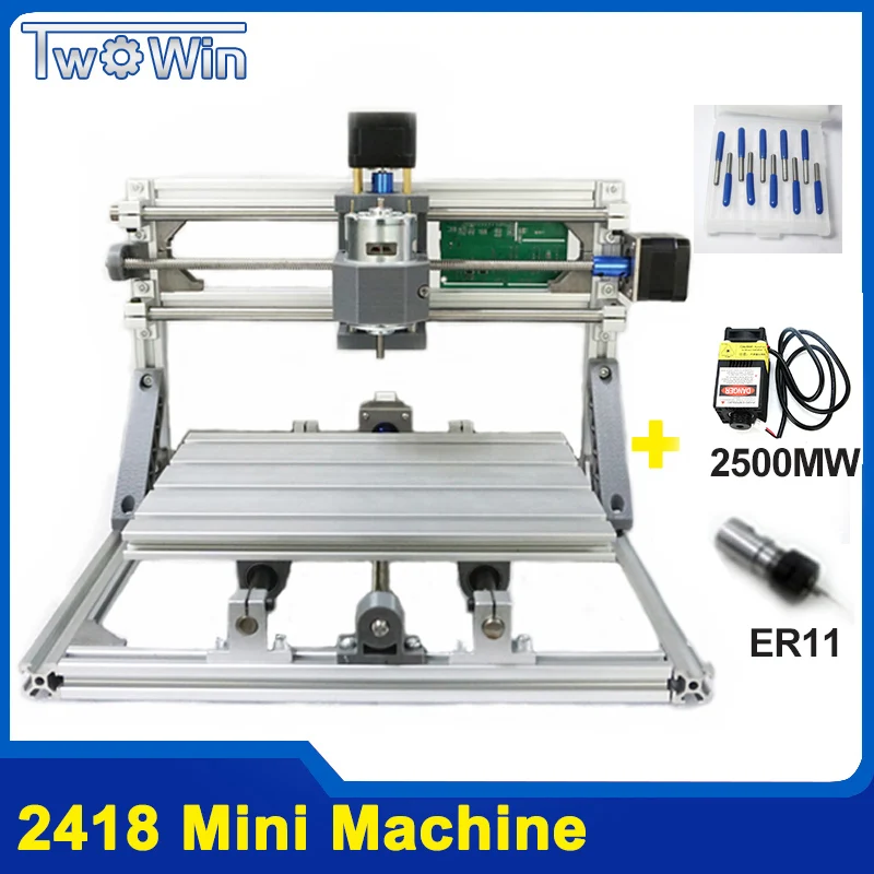 CNC 2418+ 2500 МВт лазерный GRBL контроль Diy лазерная гравировка ER11 станок с ЧПУ, 3 оси pcb фрезерный станок, деревянный маршрутизатор+ 2,5 Вт лазер - Цвет: 2