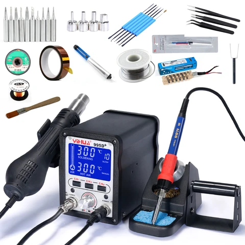 Estação de Solda sem Chumbo 995d + Smd Yihua Grande Display Digital Pistola ar Quente Smd Bga Estação Retrabalho 995d Lcd