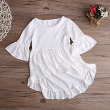 Белое платье для маленьких девочек, топ с оборками и расклешенными рукавами, футболка, вечерние платья с оборками, От 1 до 6 лет