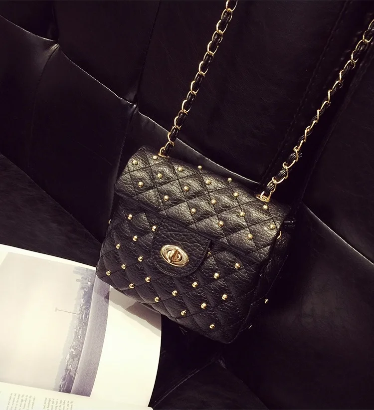 Yuhua, новые женские сумки, модные заклепки с клапаном, Корейская версия сумки на плечо, ромбовидная решетка женская сумка-мессенджер - Цвет: Black large