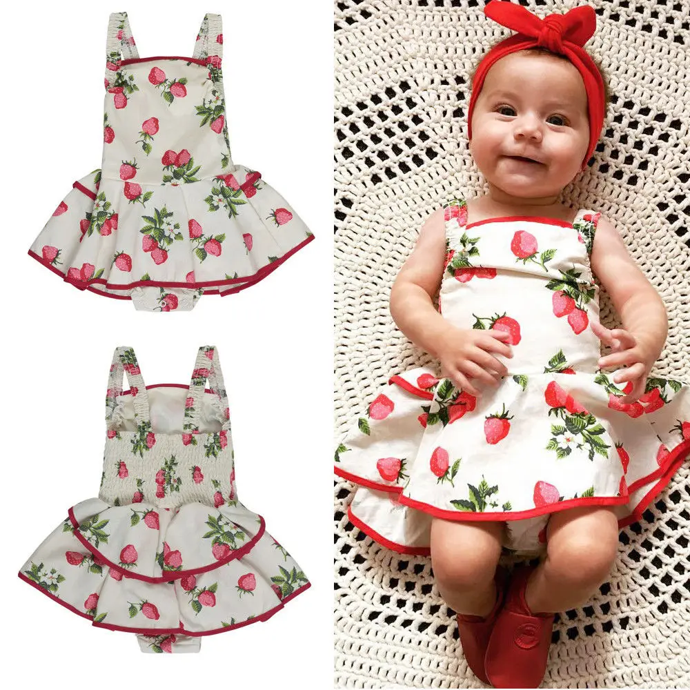 Princess Strawberry Romper Floral Jumpsuit Newborn Girls Baby Romper Tutu Dress